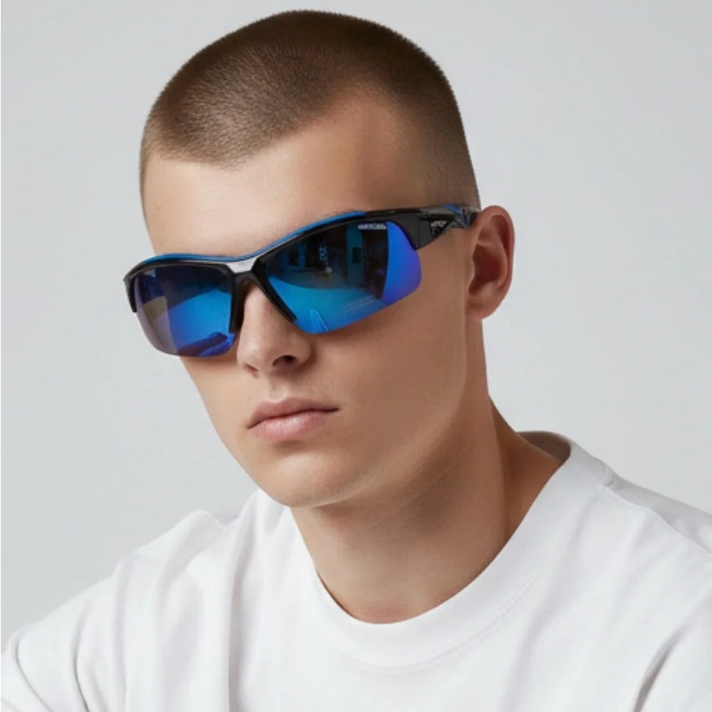 Reebok Black Wrap Sunglasses Blue Accents & Tinted Lenses RES446-1 Mens